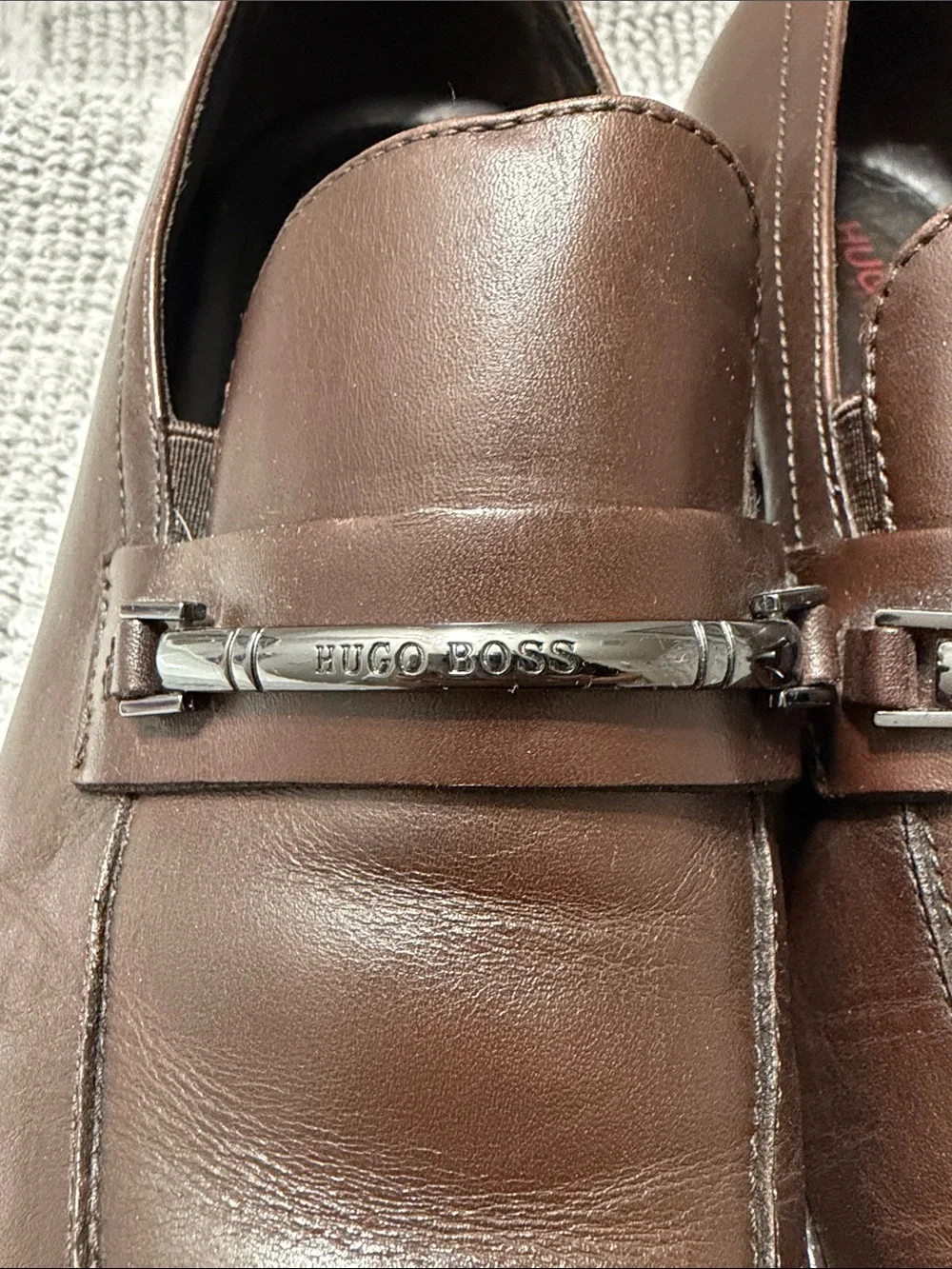 Hugo Brown Leather Slip-On Loafers for Men